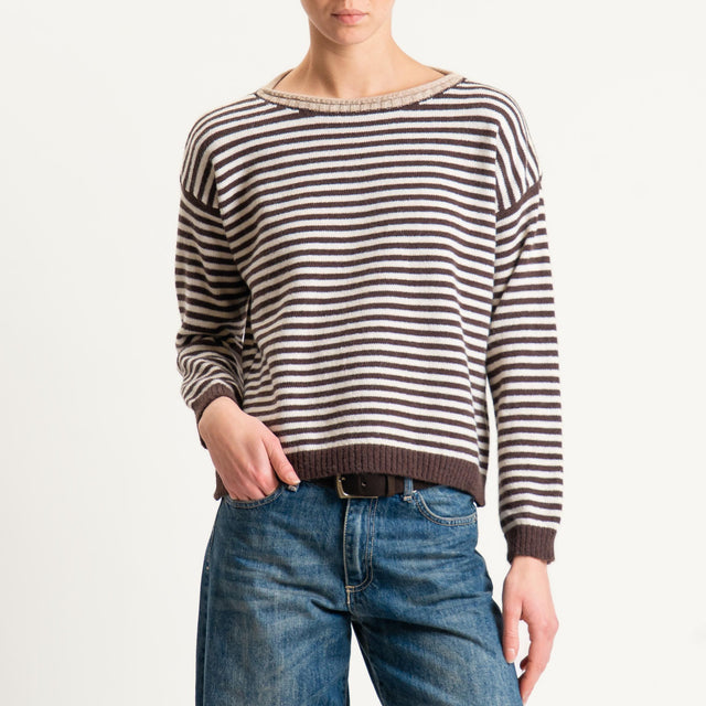Tensione in-Maglia a righe misto lana - moro/casha/latte