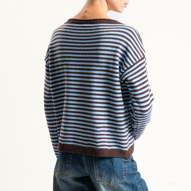 Tensione in-Maglia a righe misto lana - moro/celeste
