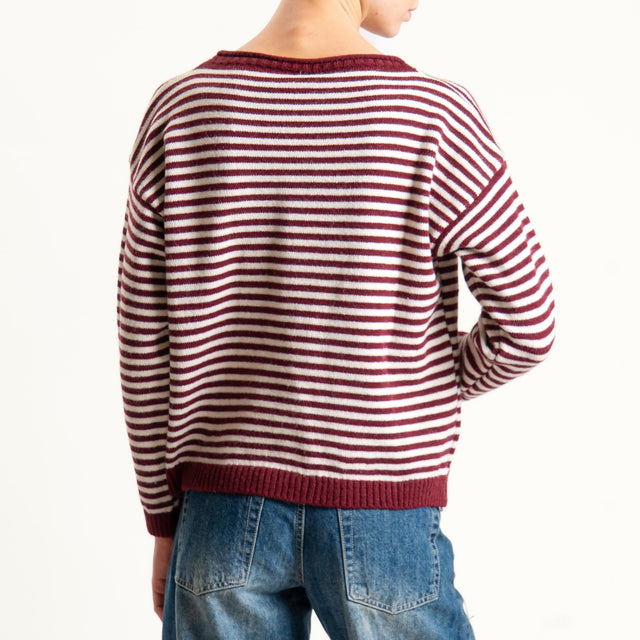 Tensione in-Maglia a righe misto lana - vino/latte