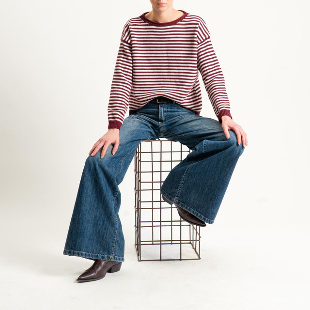 Tensione in-Maglia a righe misto lana - vino/latte