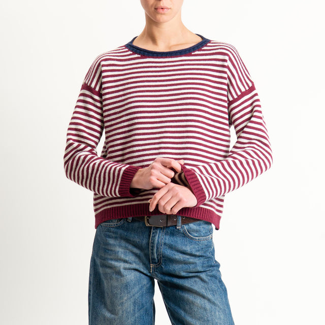 Tensione in-Maglia a righe misto lana - bordeaux/blu/latte