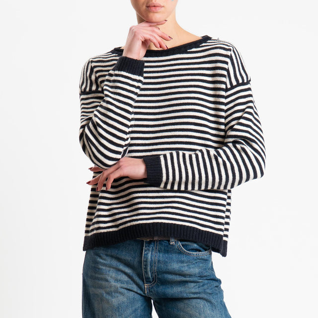 Tensione in-Maglia a righe misto lana - nero/latte