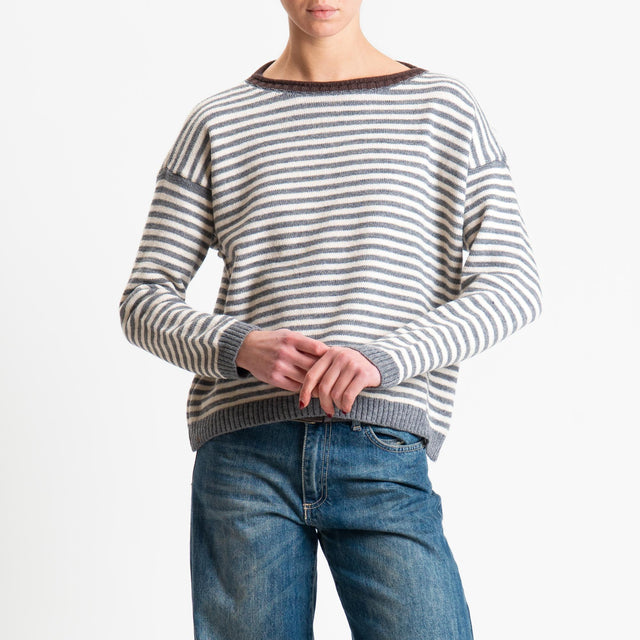 Tensione in-Maglia a righe misto lana - grigio/moro/latte