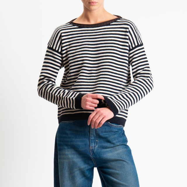 Tensione in-Maglia a righe misto lana - nero/moro/latte