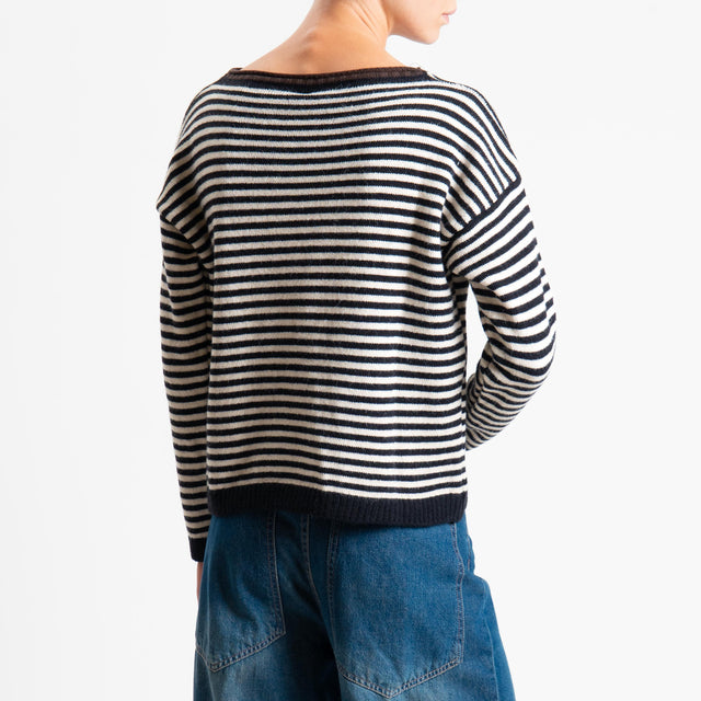 Tensione in-Maglia a righe misto lana - nero/moro/latte