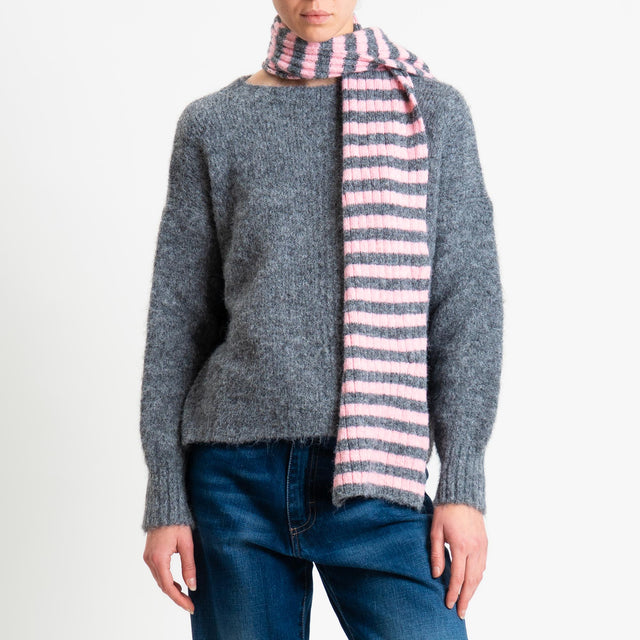 Tensione in-Maglia con sciarpa a righe - antracite/rosa