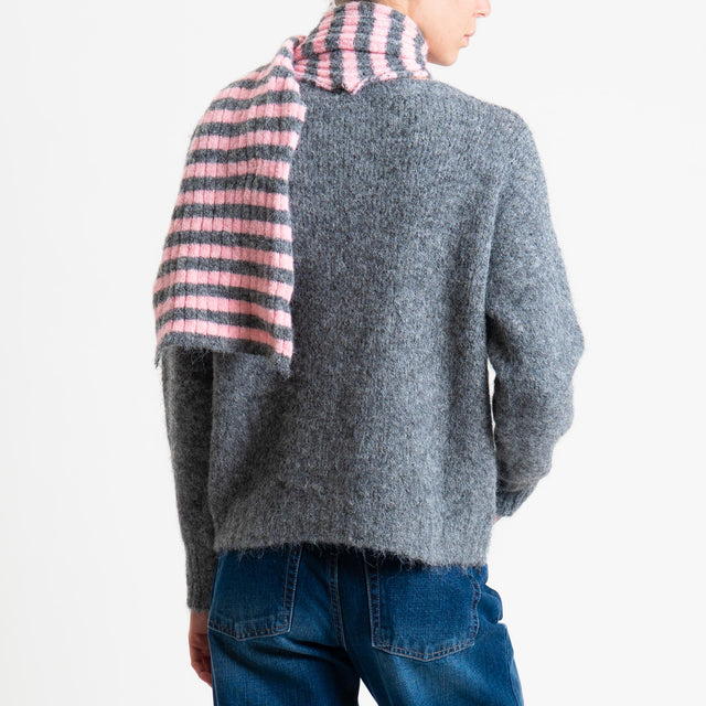 Tensione in-Maglia con sciarpa a righe - antracite/rosa