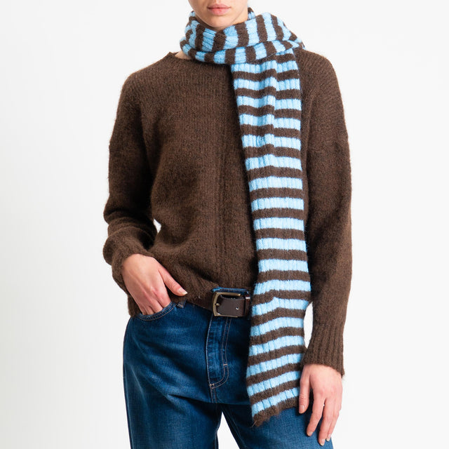 Tensione in-Maglia con sciarpa a righe - moro/celeste
