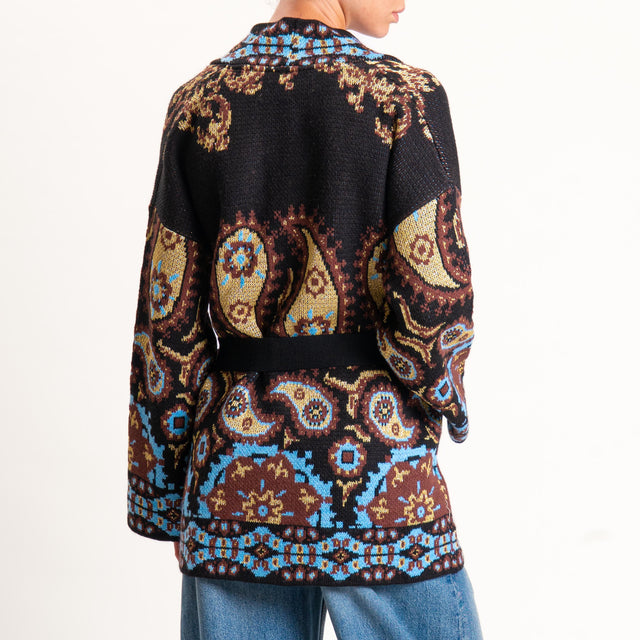 Tensione in-Cardigan misto alpaca stampa cashmere - nero/azzurro/oro