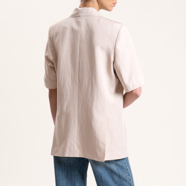 Tensione in-Giacca misto lino mezza manica con spalline - beige
