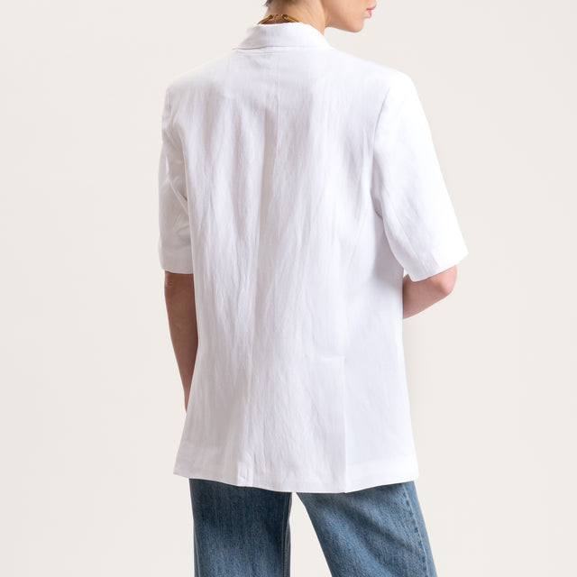 Tensione in-Giacca misto lino mezza manica con spalline - bianco