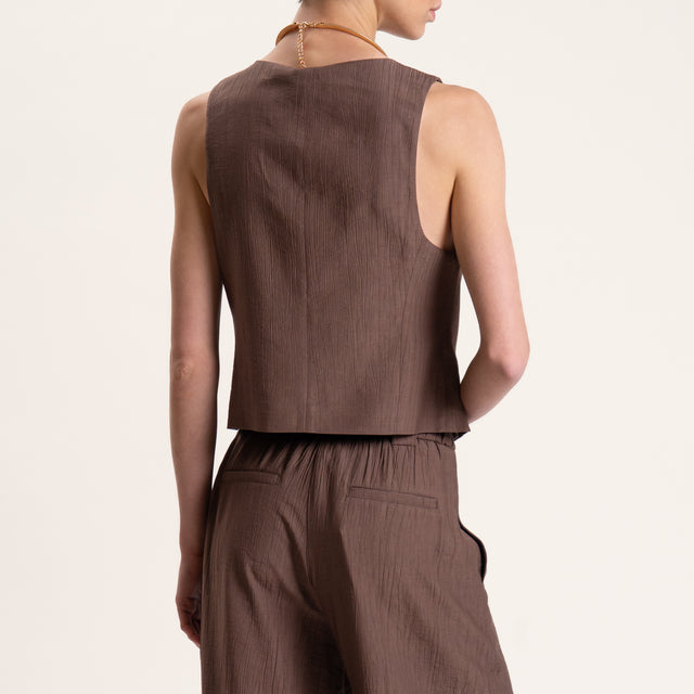 Tensione in-Completo gilet e pantalone viscosa goffrato - moro