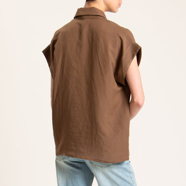 Tensione in-Camicia smanicata misto lino - tabacco