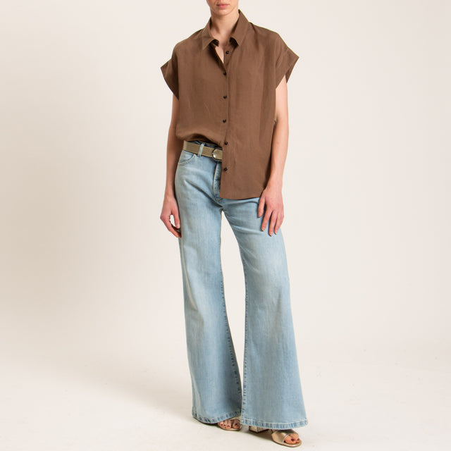 Tensione in-Camicia smanicata misto lino - tabacco