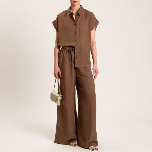 Tensione in-Camicia smanicata misto lino - tabacco