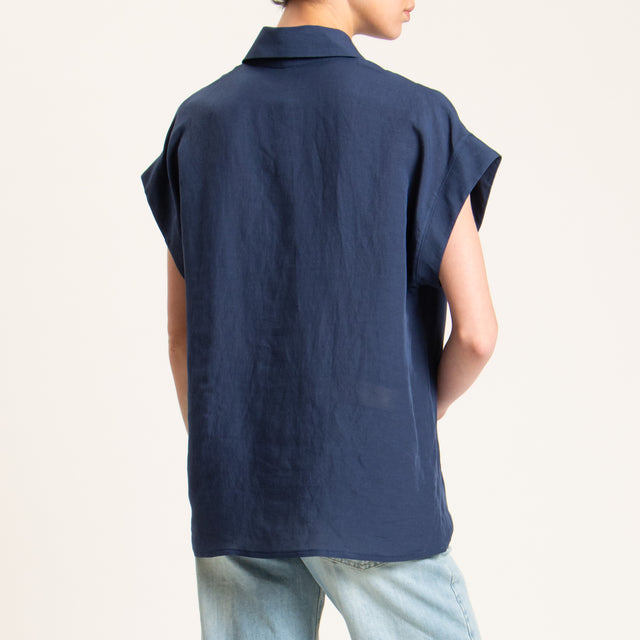 Tensione in-Camicia smanicata misto lino - blu