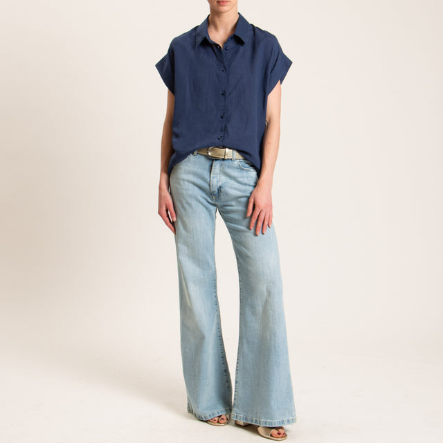 Tensione in-Camicia smanicata misto lino - blu