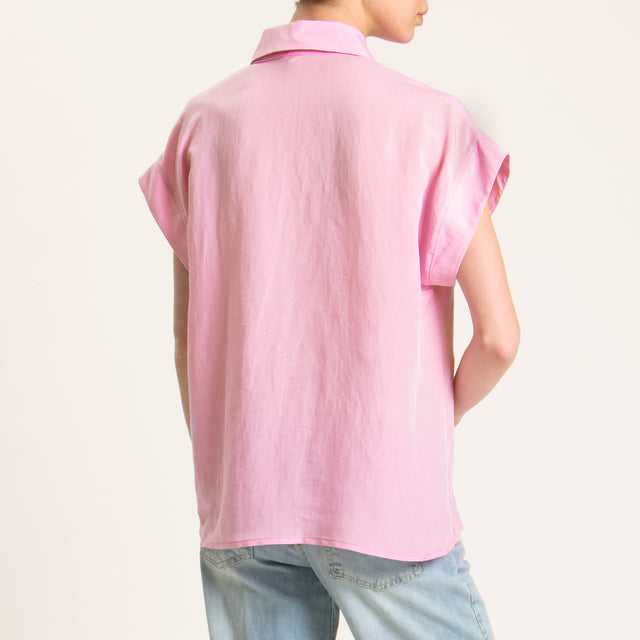 Tensione in-Camicia smanicata misto lino - rosa