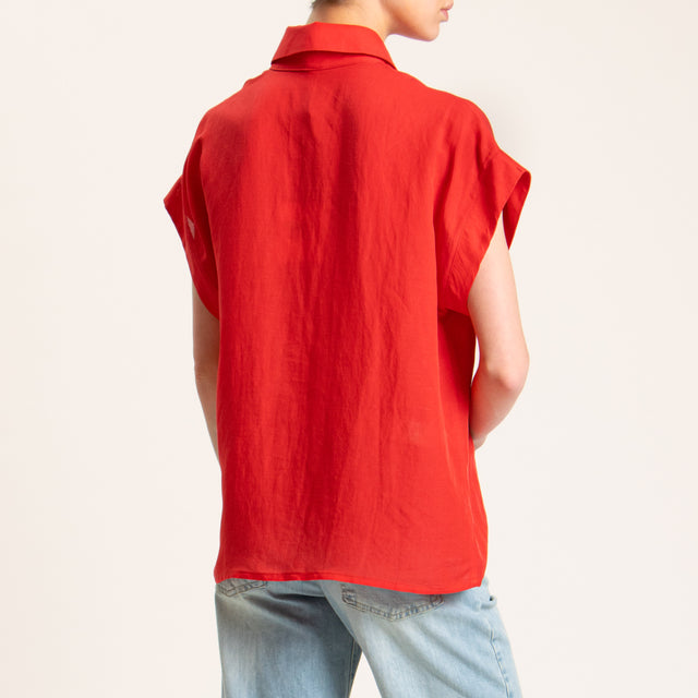 Tensione in-Camicia smanicata misto lino - rosso