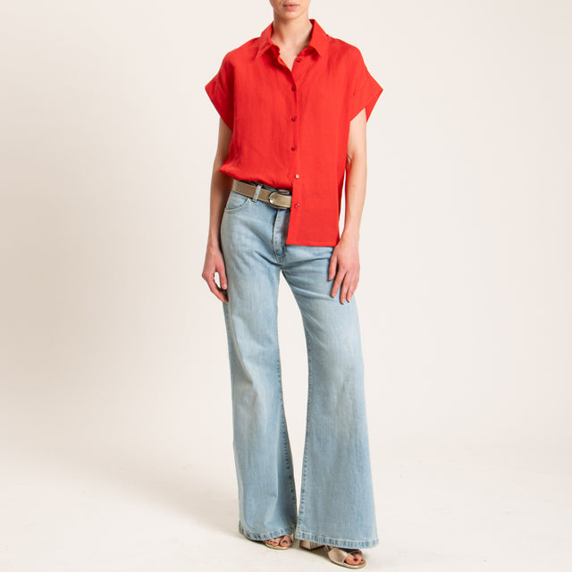 Tensione in-Camicia smanicata misto lino - rosso