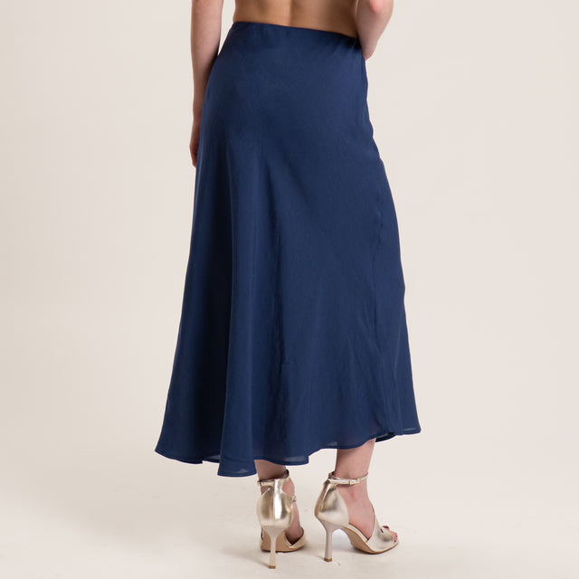 Tensione in-Completo misto lino camicia e gonna - blu