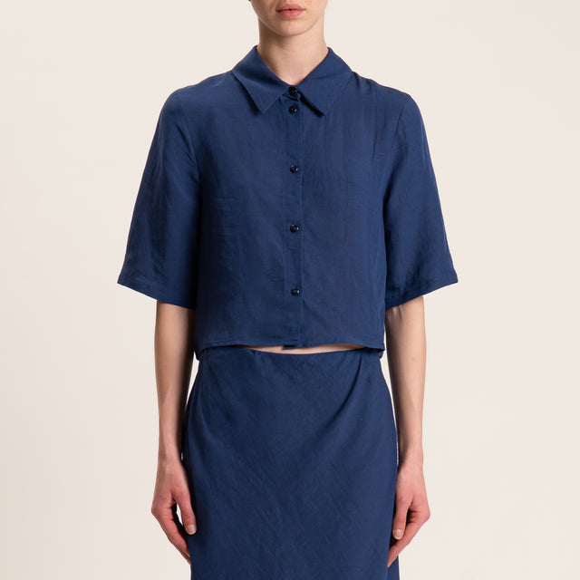 Tensione in-Completo misto lino camicia e gonna - blu