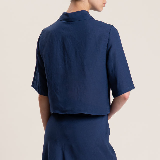 Tensione in-Completo misto lino camicia e gonna - blu