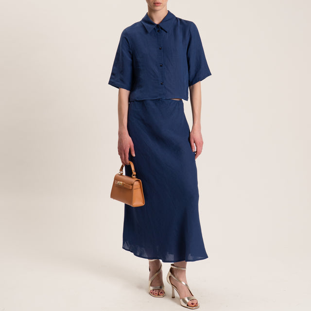 Tensione in-Completo misto lino camicia e gonna - blu