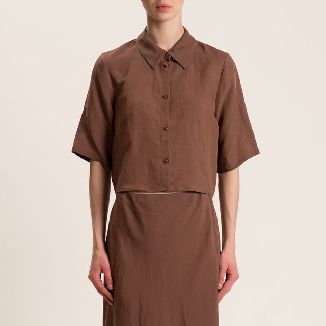 Tensione in-Completo misto lino camicia e gonna - tabacco