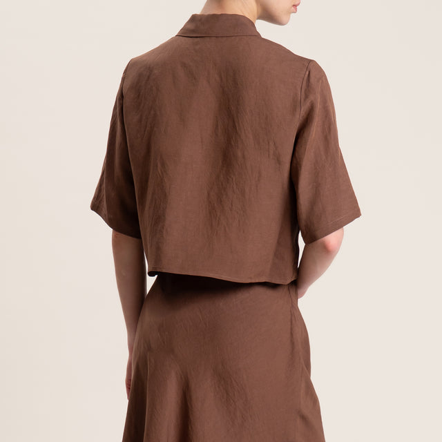 Tensione in-Completo misto lino camicia e gonna - tabacco