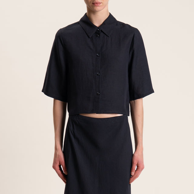 Tensione in-Completo misto lino camicia e gonna - nero