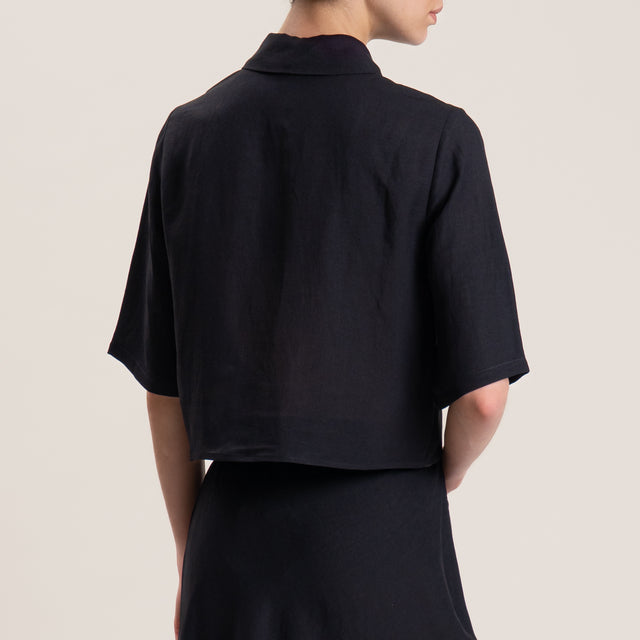 Tensione in-Completo misto lino camicia e gonna - nero