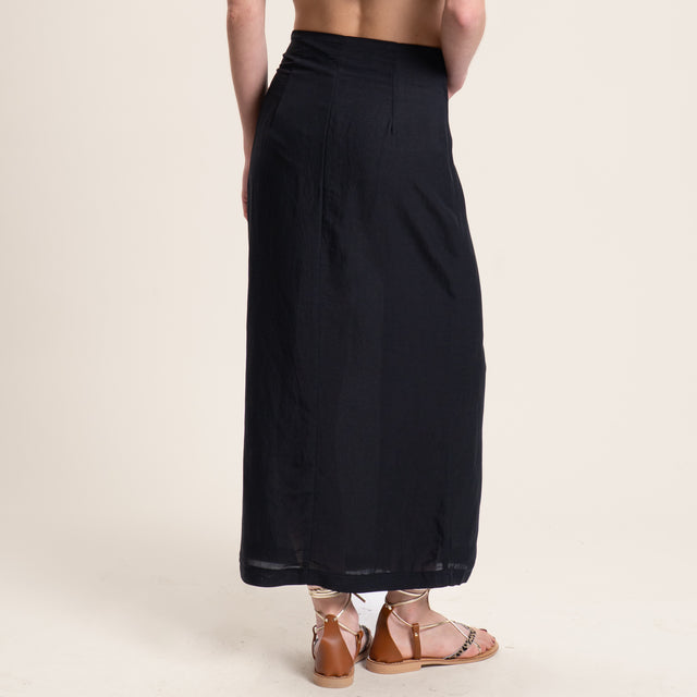 Tensione in-Completo top e gonna misto lino - nero