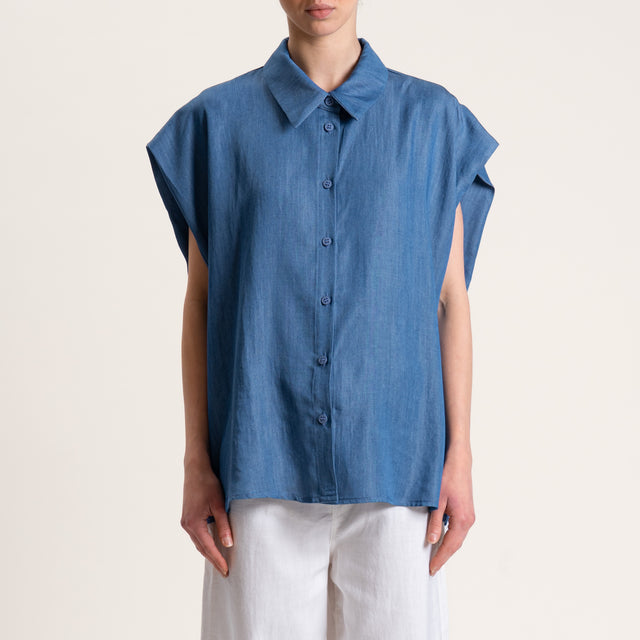 Tensione in-Camicia chambray lyocell fibra naturale smanicata - denim