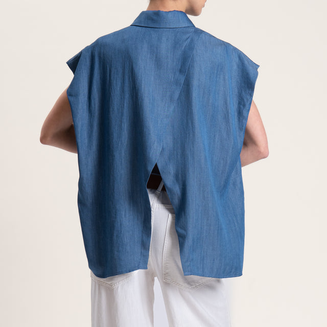 Tensione in-Camicia chambray lyocell fibra naturale smanicata - denim