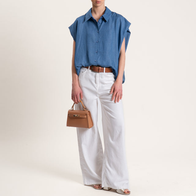 Tensione in-Camicia chambray lyocell fibra naturale smanicata - denim