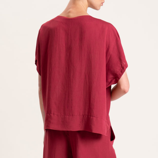 Tensione in-Blusa misto lino scollo v spacchi laterali - india