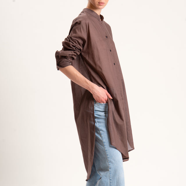 Tensione in-Camicia oversize collo coreana mussola tencel - moka
