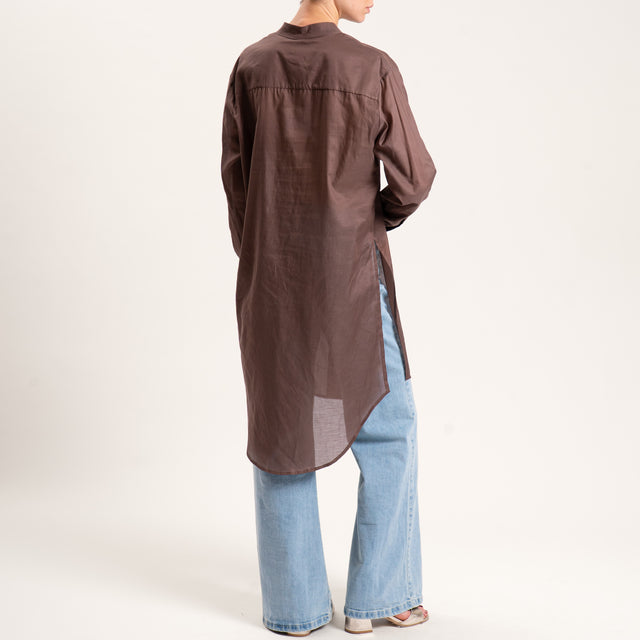 Tensione in-Camicia oversize collo coreana mussola tencel - moka