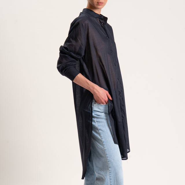 Tensione in-Camicia oversize collo coreana mussola tencel - nero