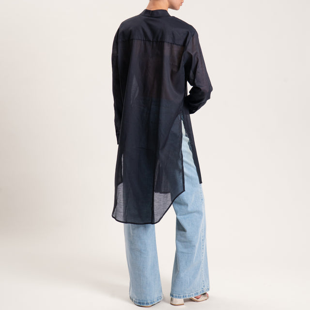 Tensione in-Camicia oversize collo coreana mussola tencel - nero