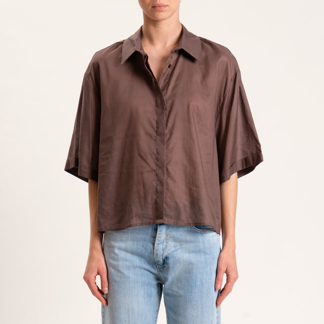 Tensione in-Camicia mussola tencel mezza manica - moka