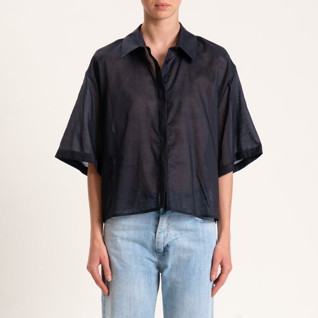 Tensione in-Camicia mussola tencel mezza manica - nero