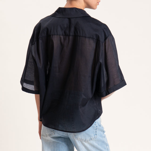 Tensione in-Camicia mussola tencel mezza manica - nero