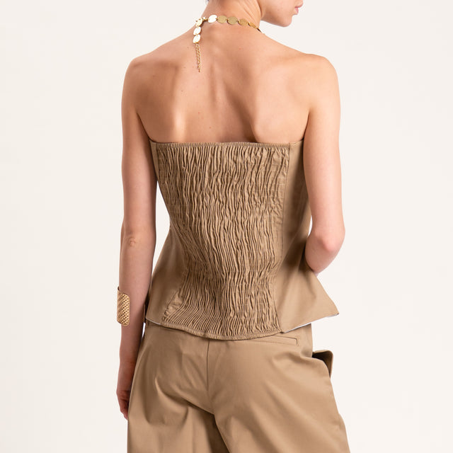 Tensione in-Completo top e pantalone cotone elastico - sabbia