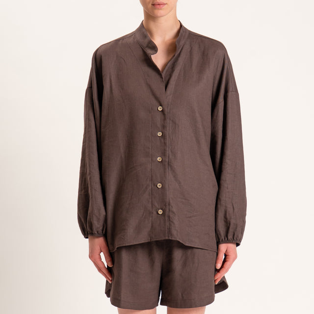 Tensione in-Completo camicia e shorts misto lino - moro