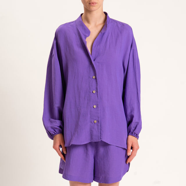 Tensione in-Completo camicia e shorts misto lino - viola