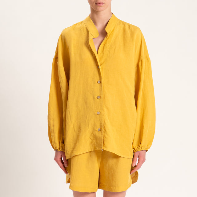 Tensione in-Completo camicia e shorts misto lino - zafferano