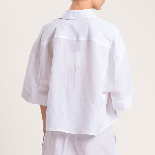 Tensione in-Completo camicia e shorts misto lino - bianco