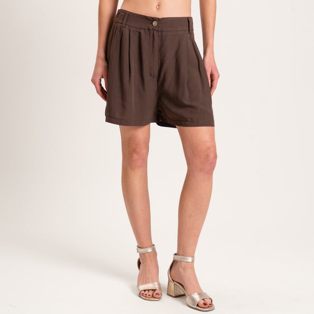 Tensione in-Completo camicia e shorts misto lino - moro